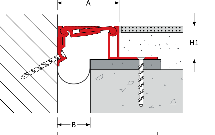 MegAtec 300 A02 floor-to-wall corner expansion joint — cross-section detail