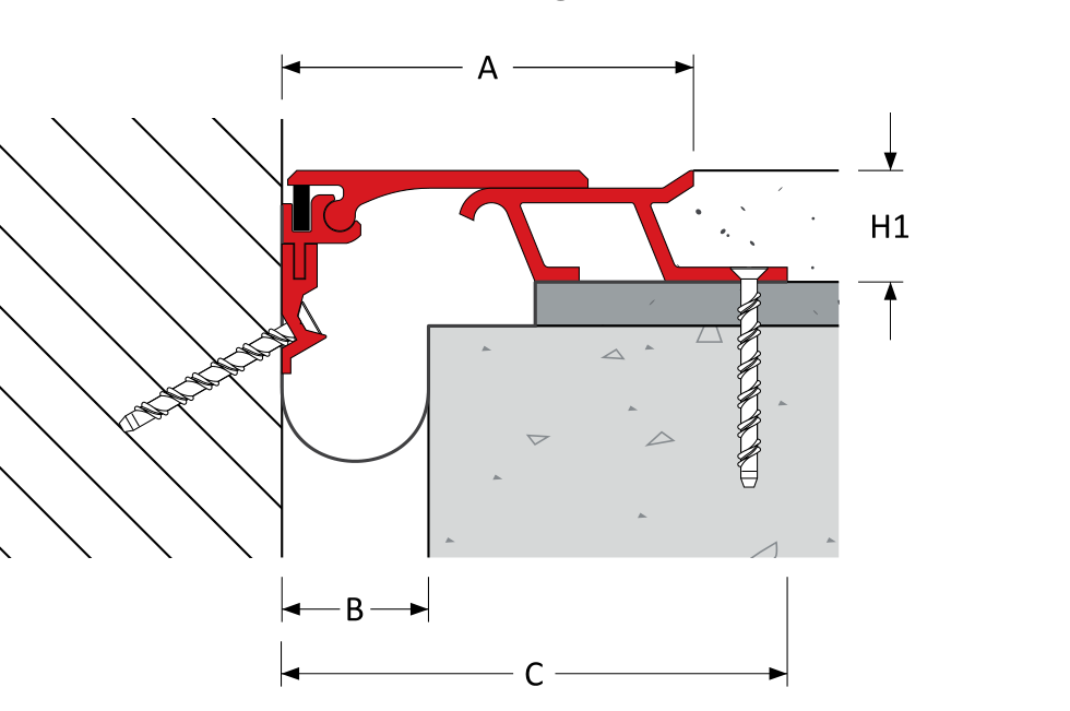 MegAtec 340 A02 floor to wall — cross-section detail (illustration, not to scale)