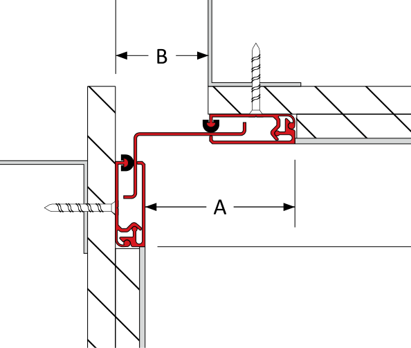 MegAtec 360 A09 corner and ceiling to wall — cross-section detail (illustration, not to scale)