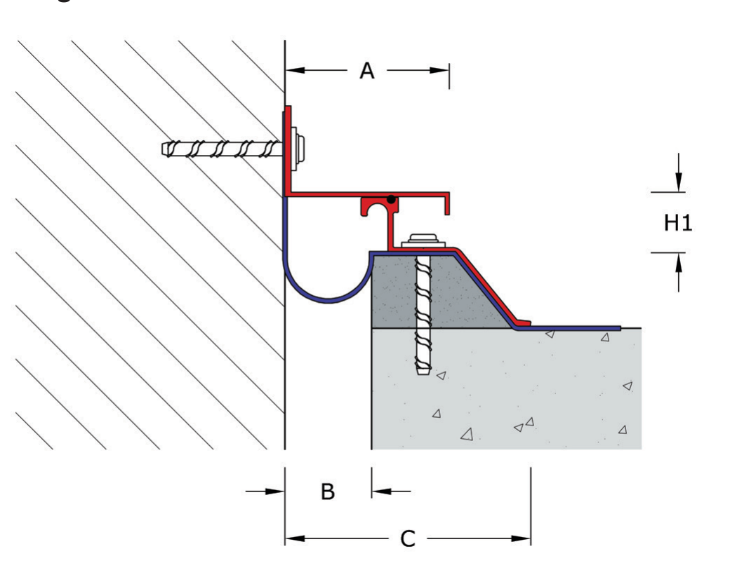 MegAtec 610 A02 roof to wall — cross-section detail (illustration, not to scale)
